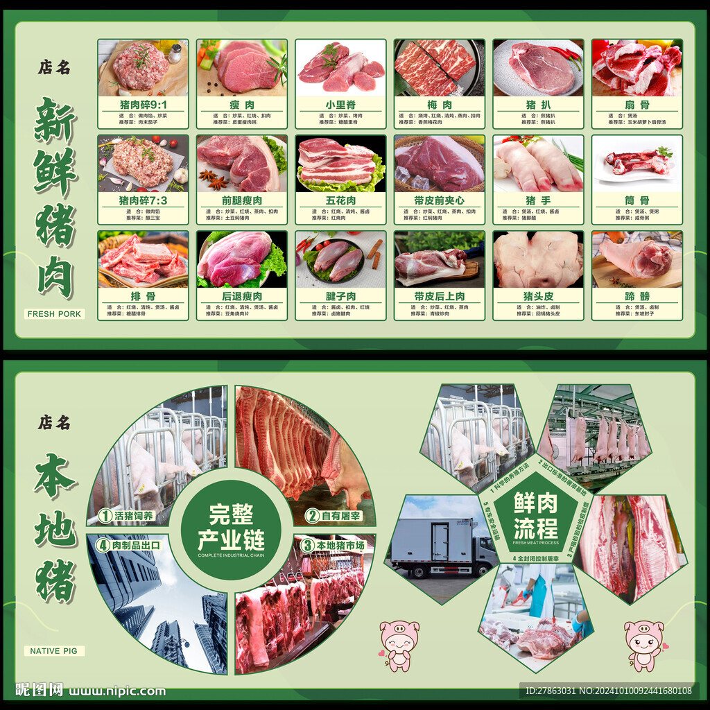 绿色新鲜猪肉展板