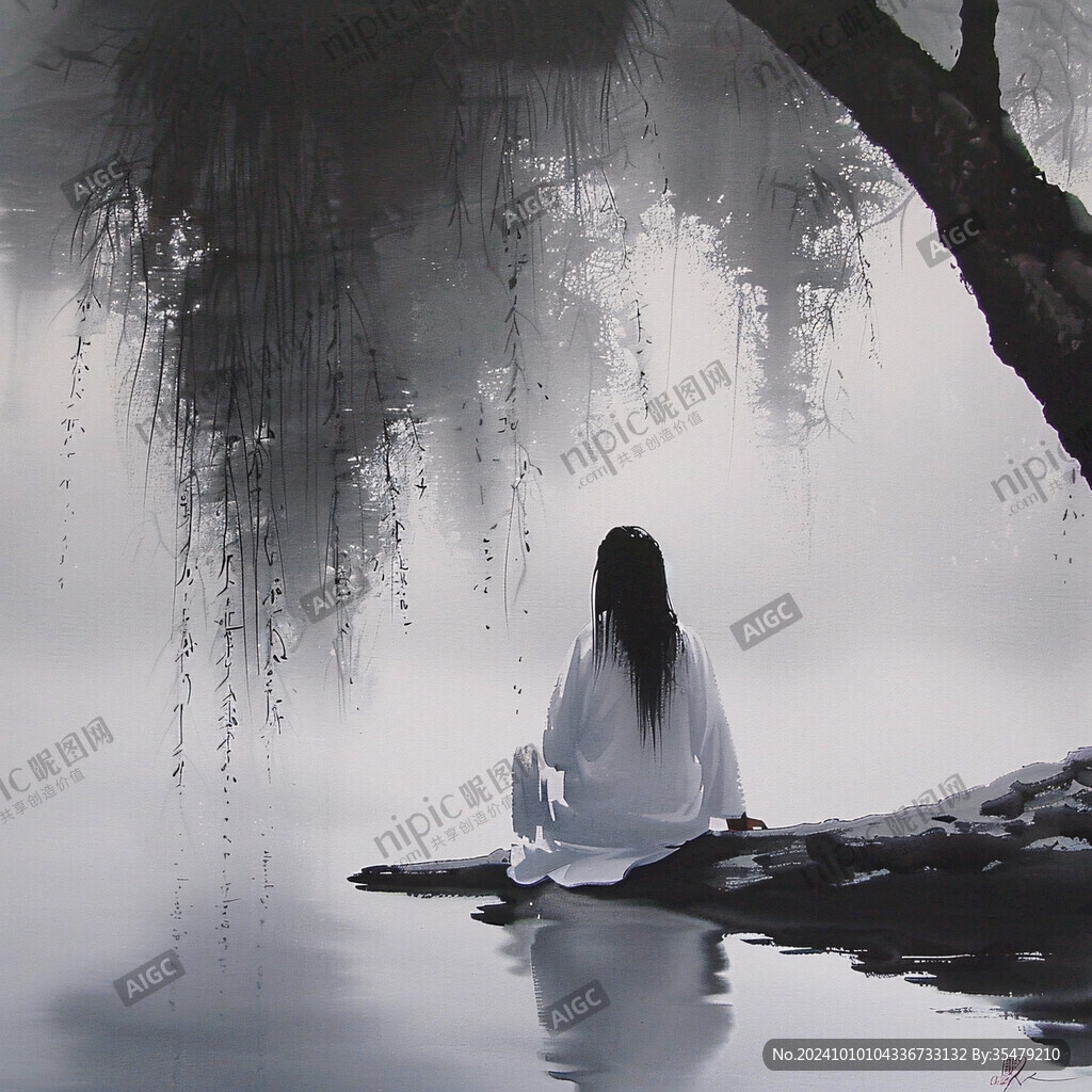 春天烟雨美人图