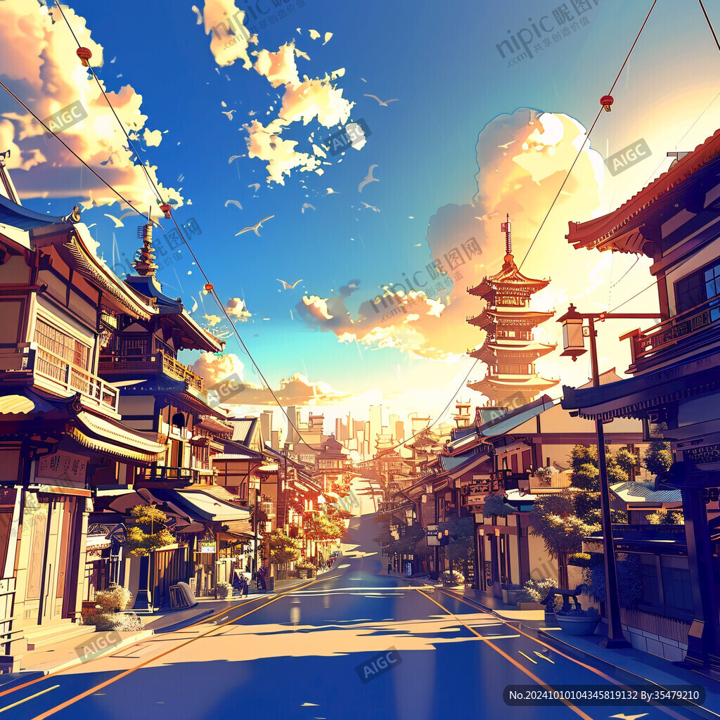 日落街道插画