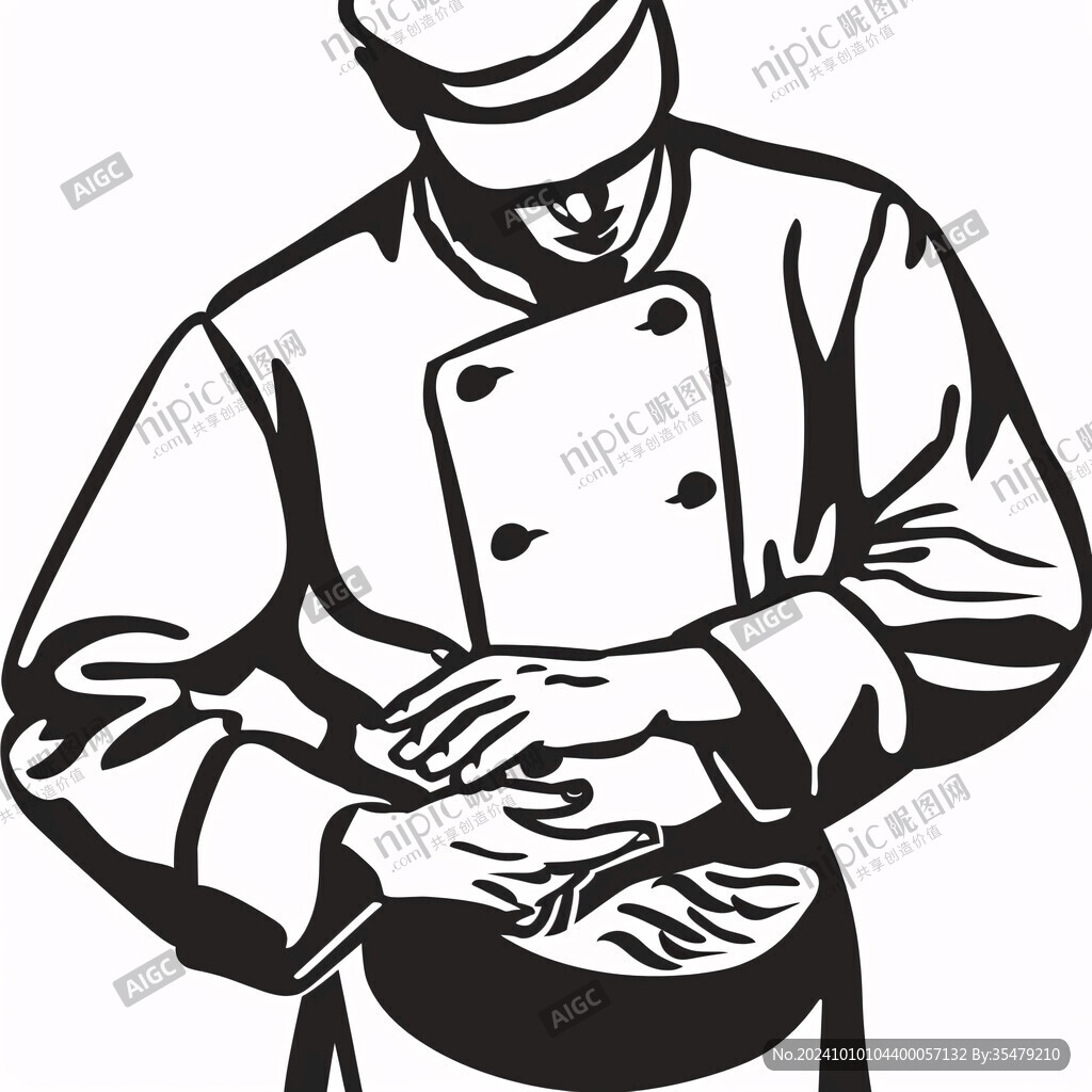 大厨切火腿线稿