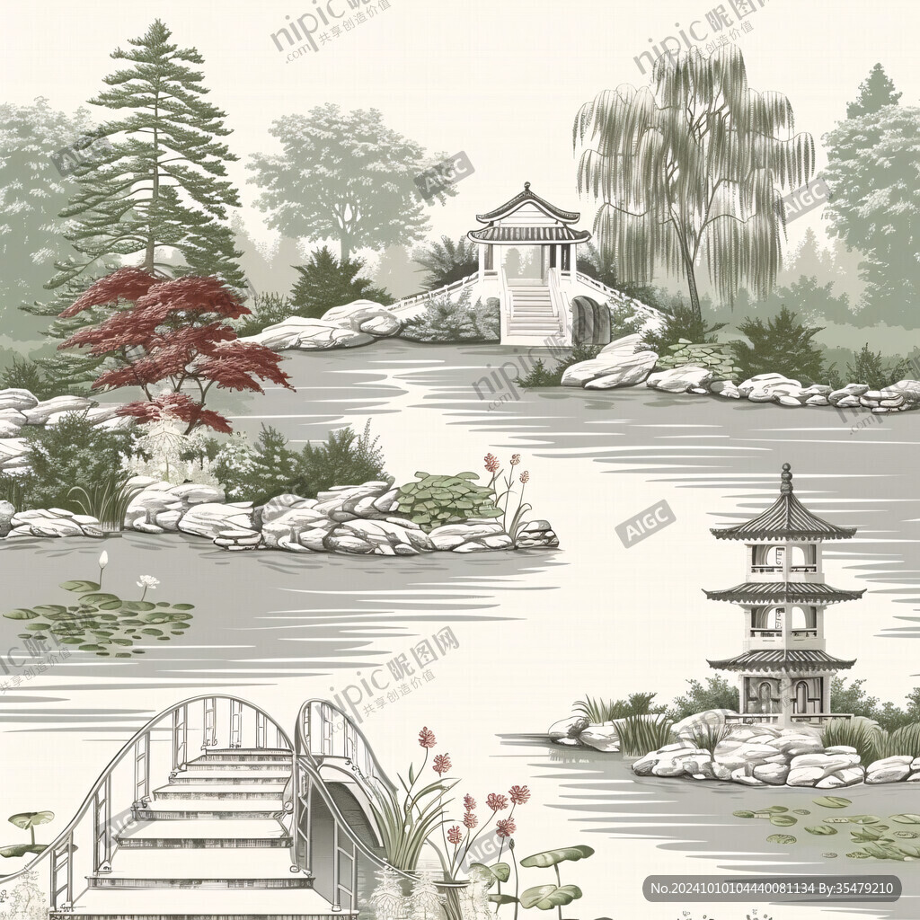 中式古典园林插画
