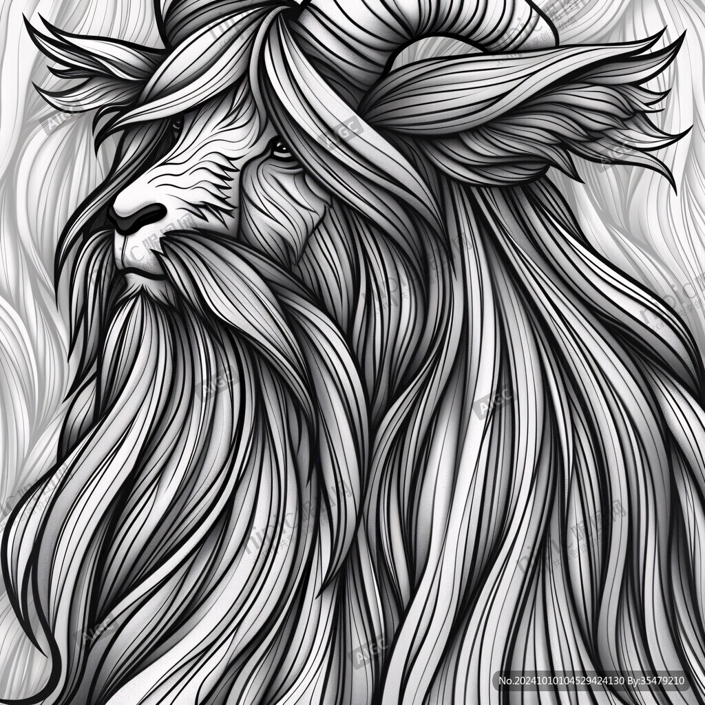 黑白线条画狮子