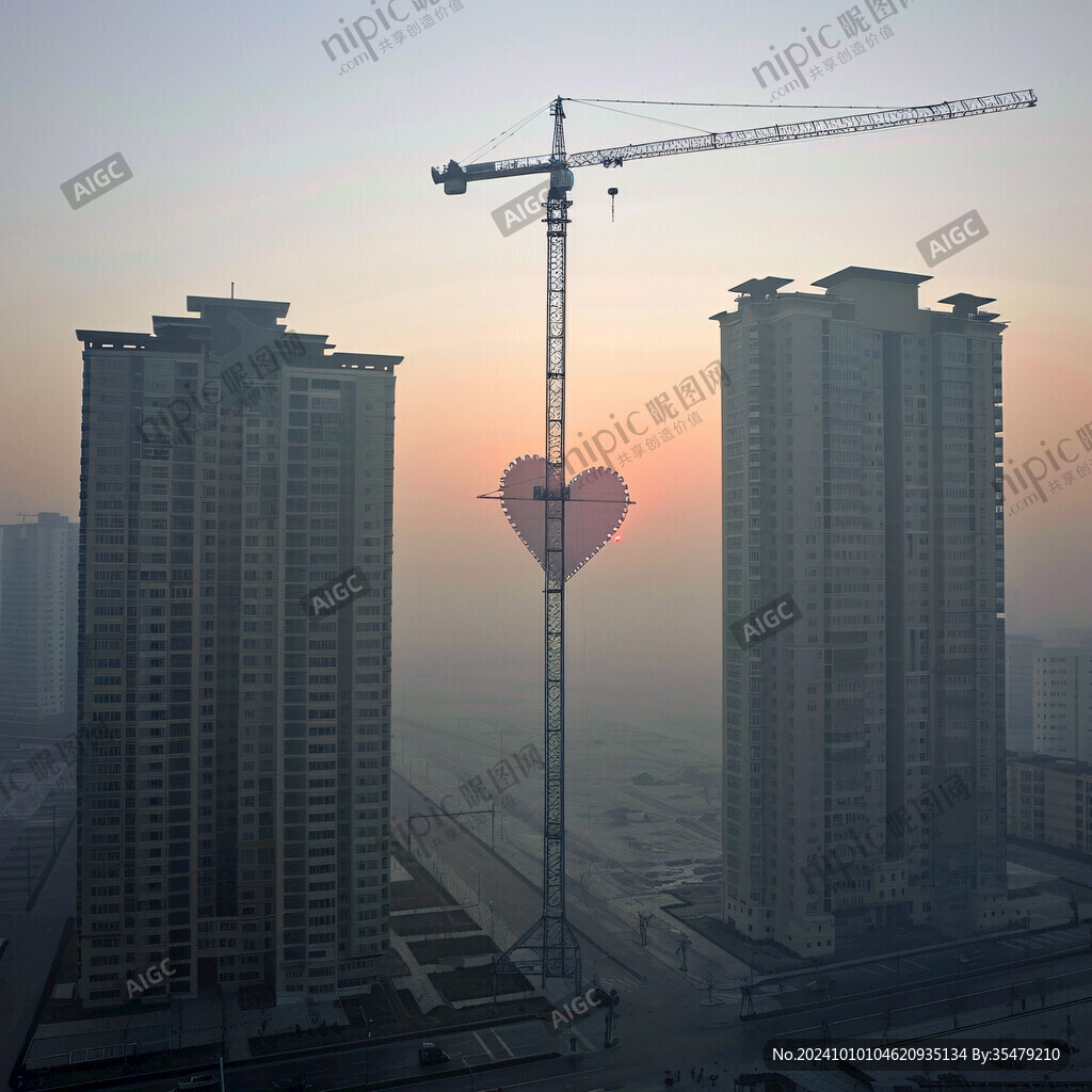 雾霾下在建的高楼
