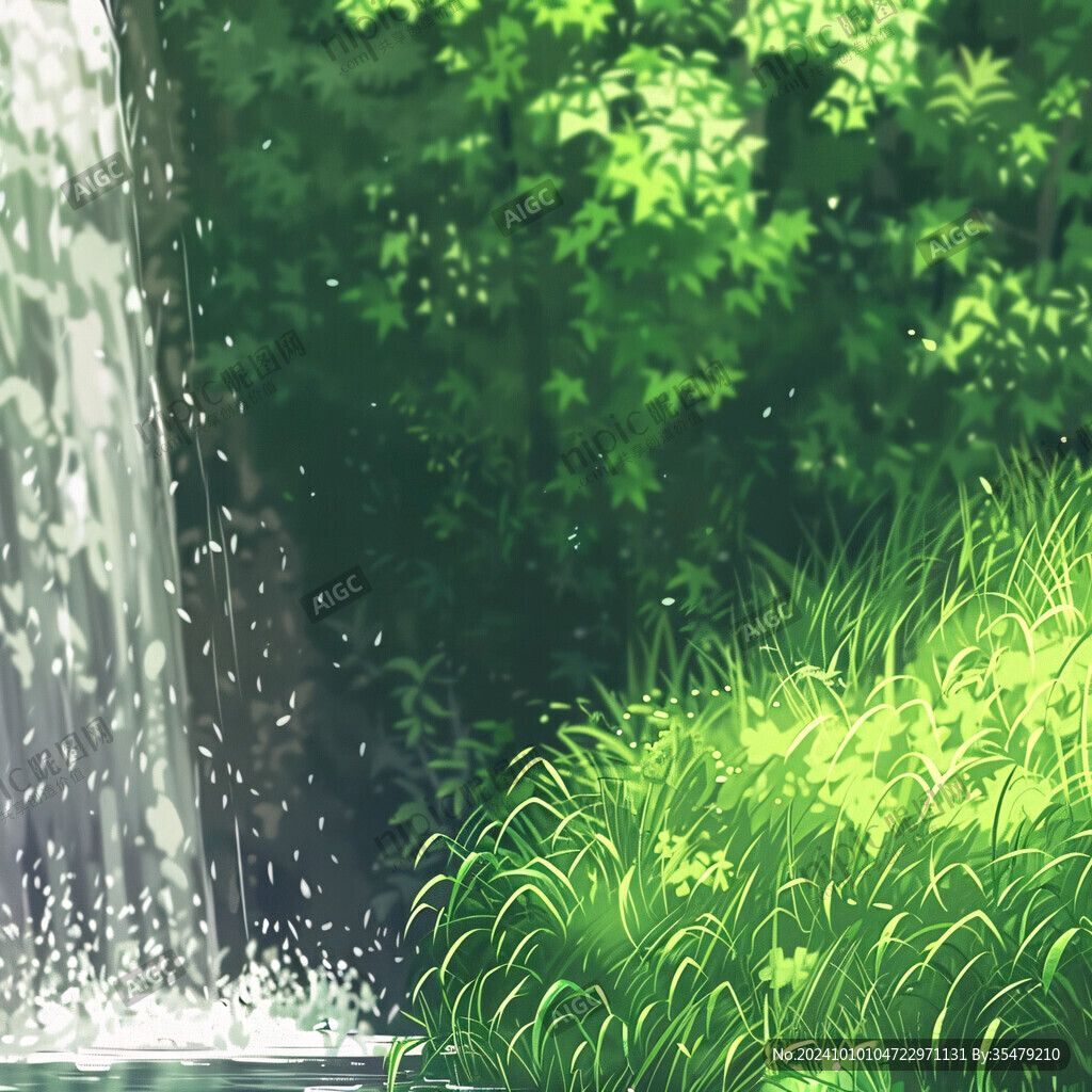 水帘瀑布绿色森林