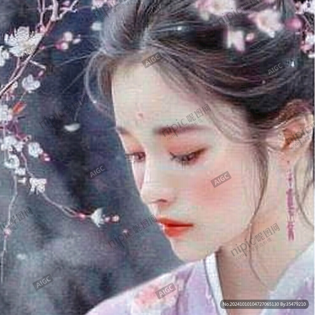 古装美女水彩国画
