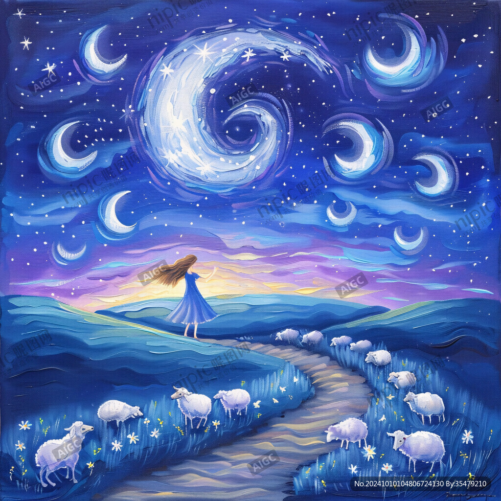 手绘梦幻羊风格装饰画