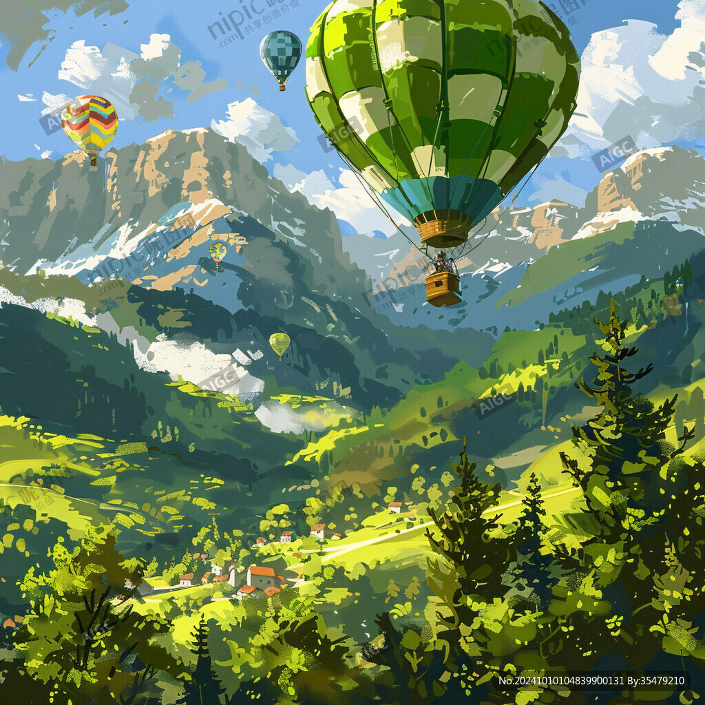 热气球插画场景
