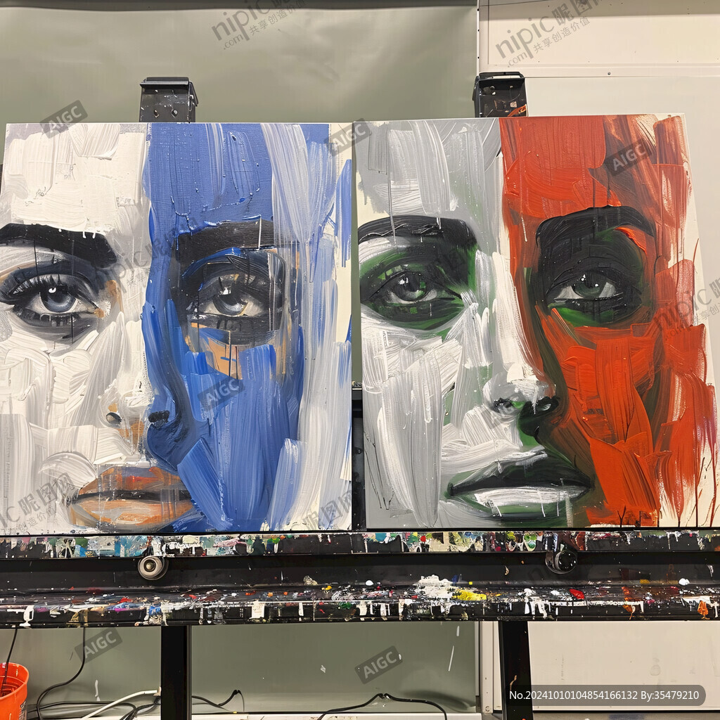 人脸色块拼接装饰画