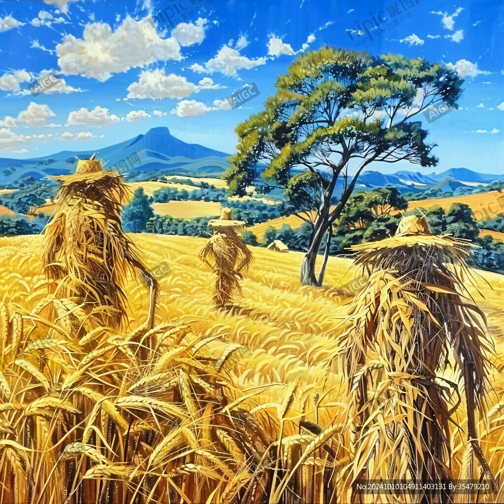 收麦子插画