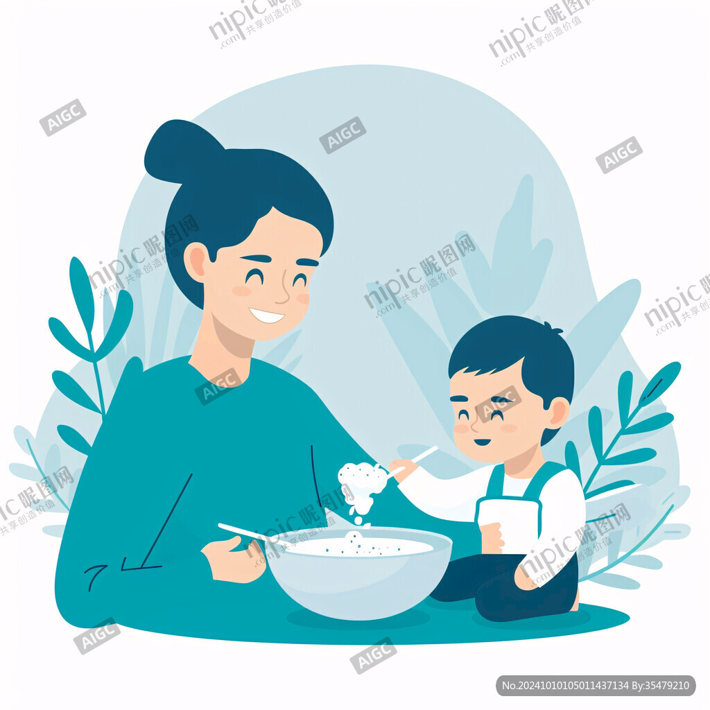 面条插画妈妈做饭