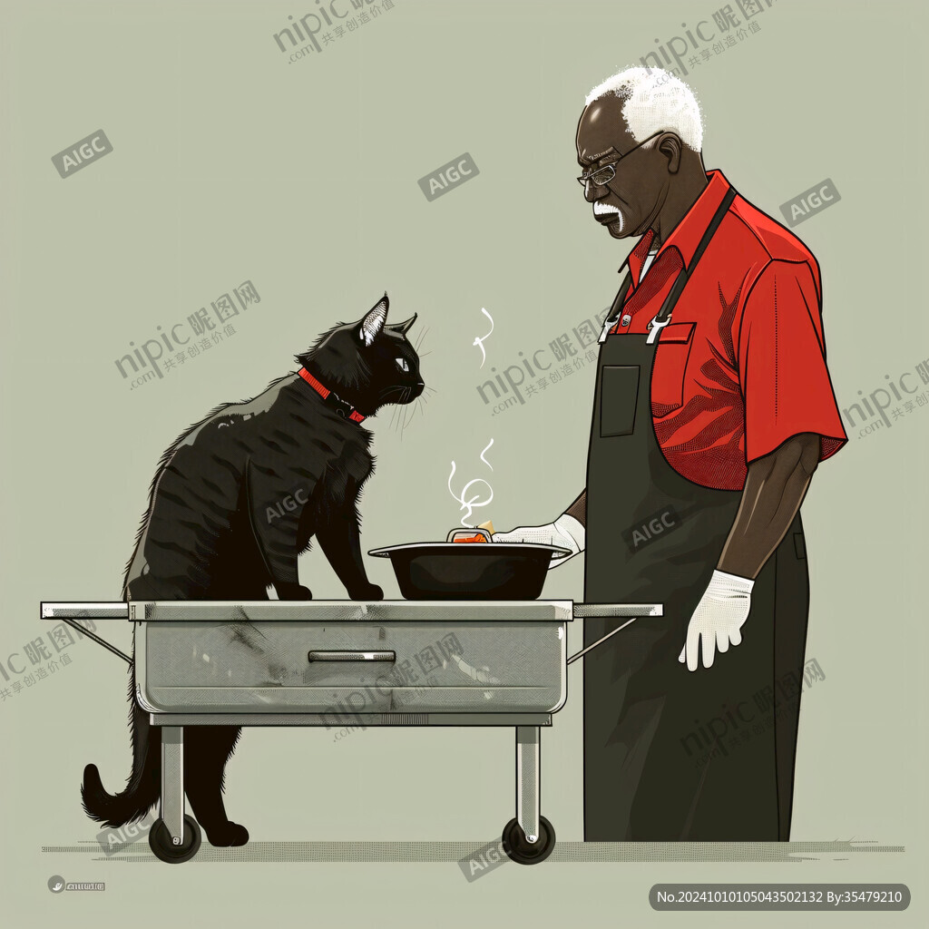 猫咪咖啡师插画设计