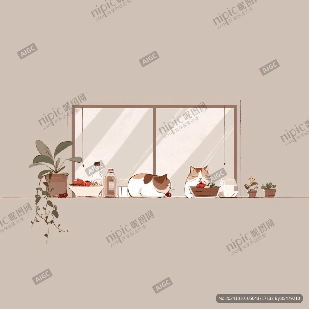 晒太阳的猫插画