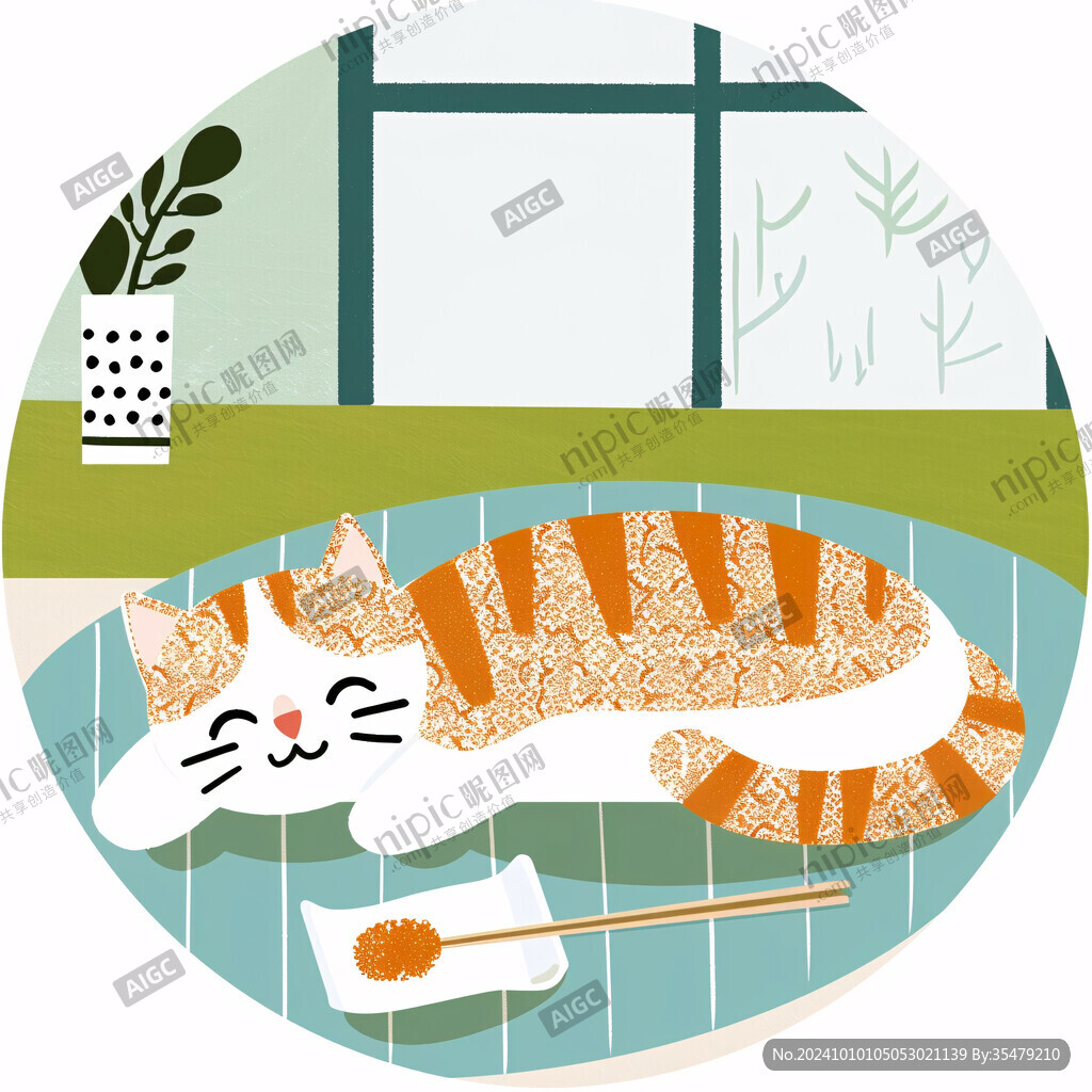 晒太阳的猫插画