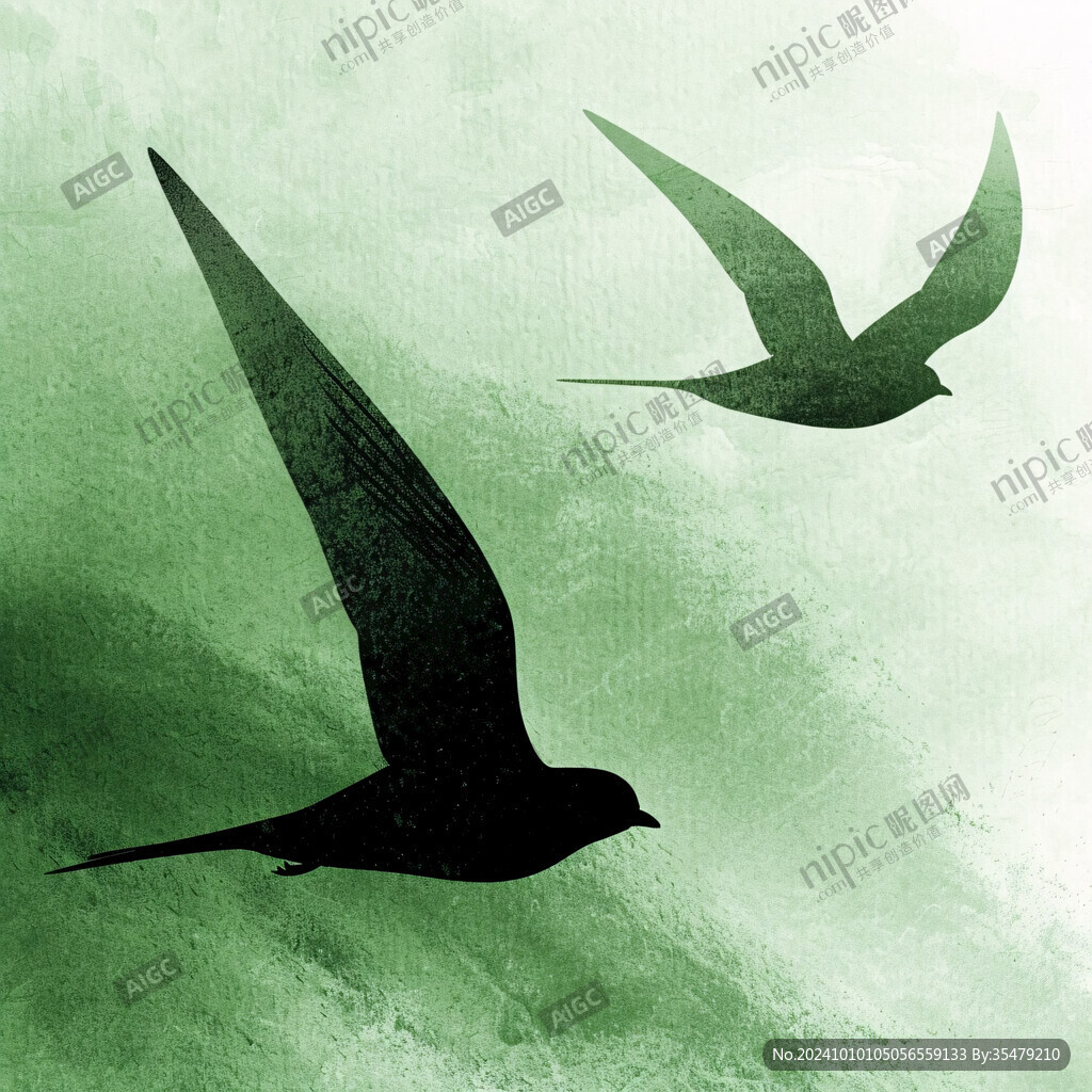 燕子树叶水彩画