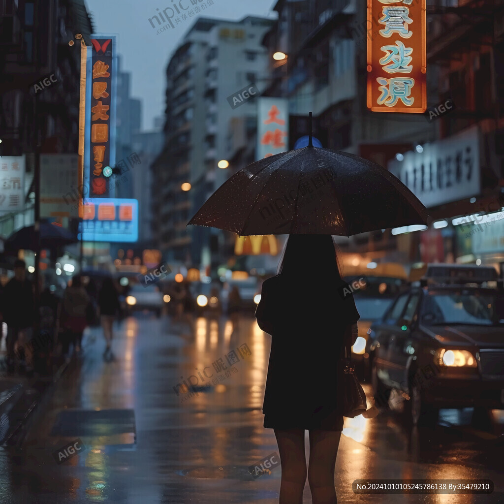 夜雨赶路的女人