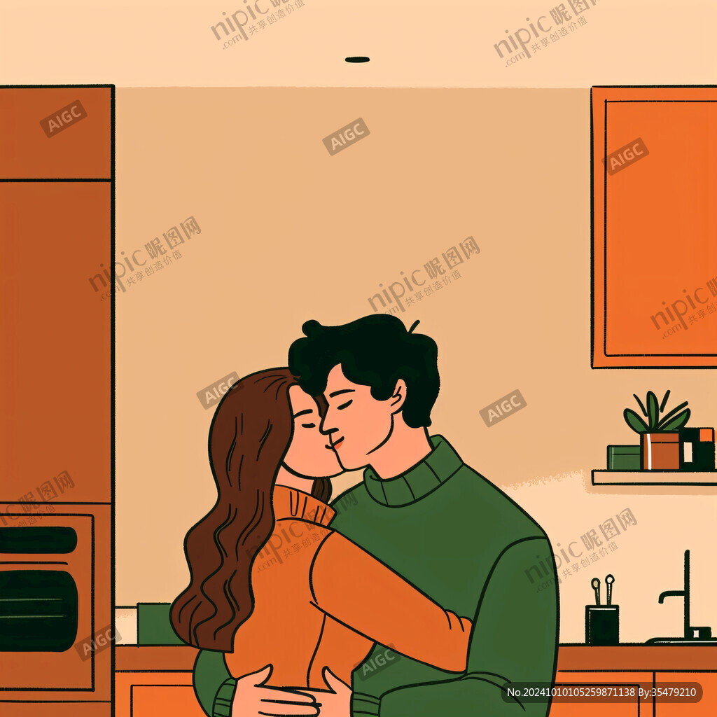 情侣拥抱浪漫插画