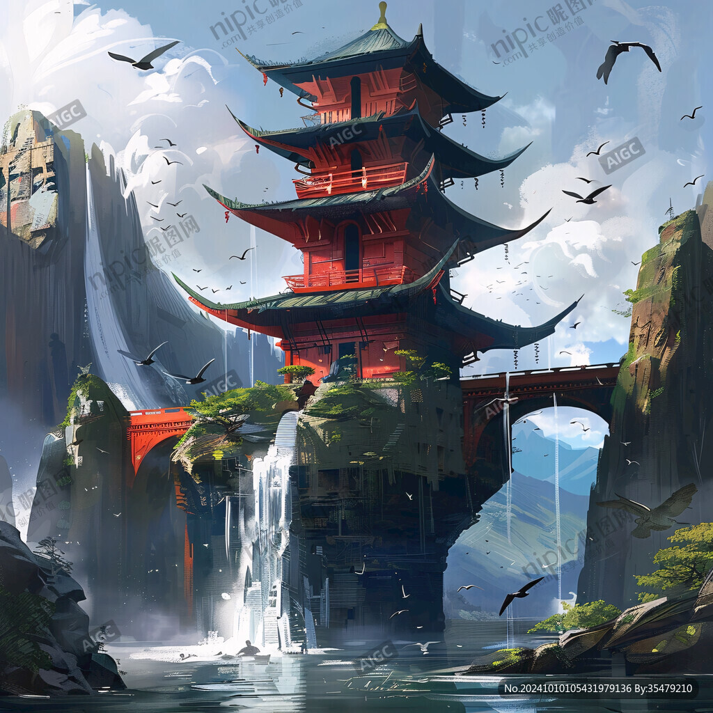 楼阁仙景插画