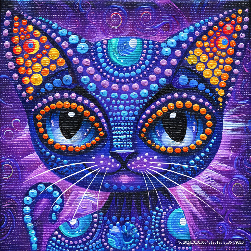 手绘猫抽象画
