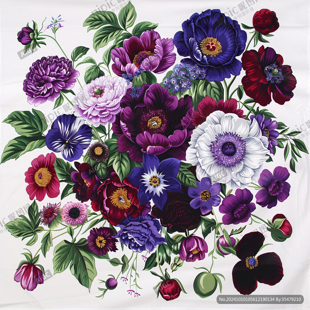 数码印花手绘花