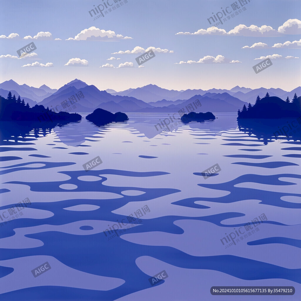 插画山水湖