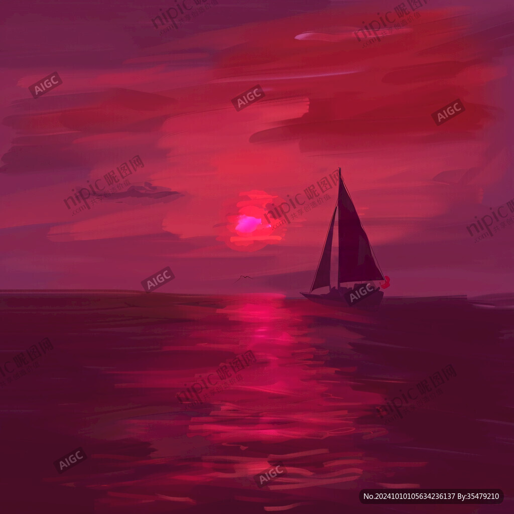 海上落日插画