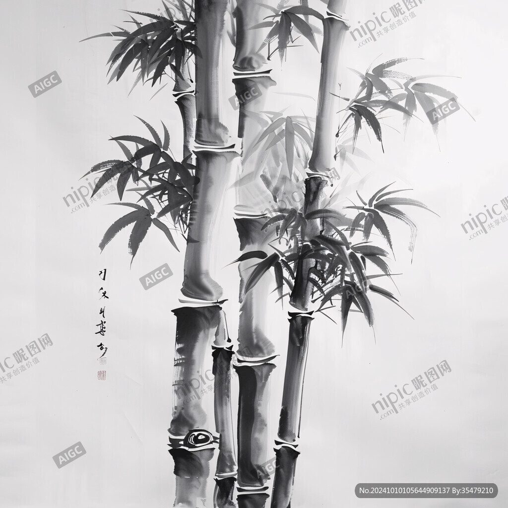 油画水墨竹子