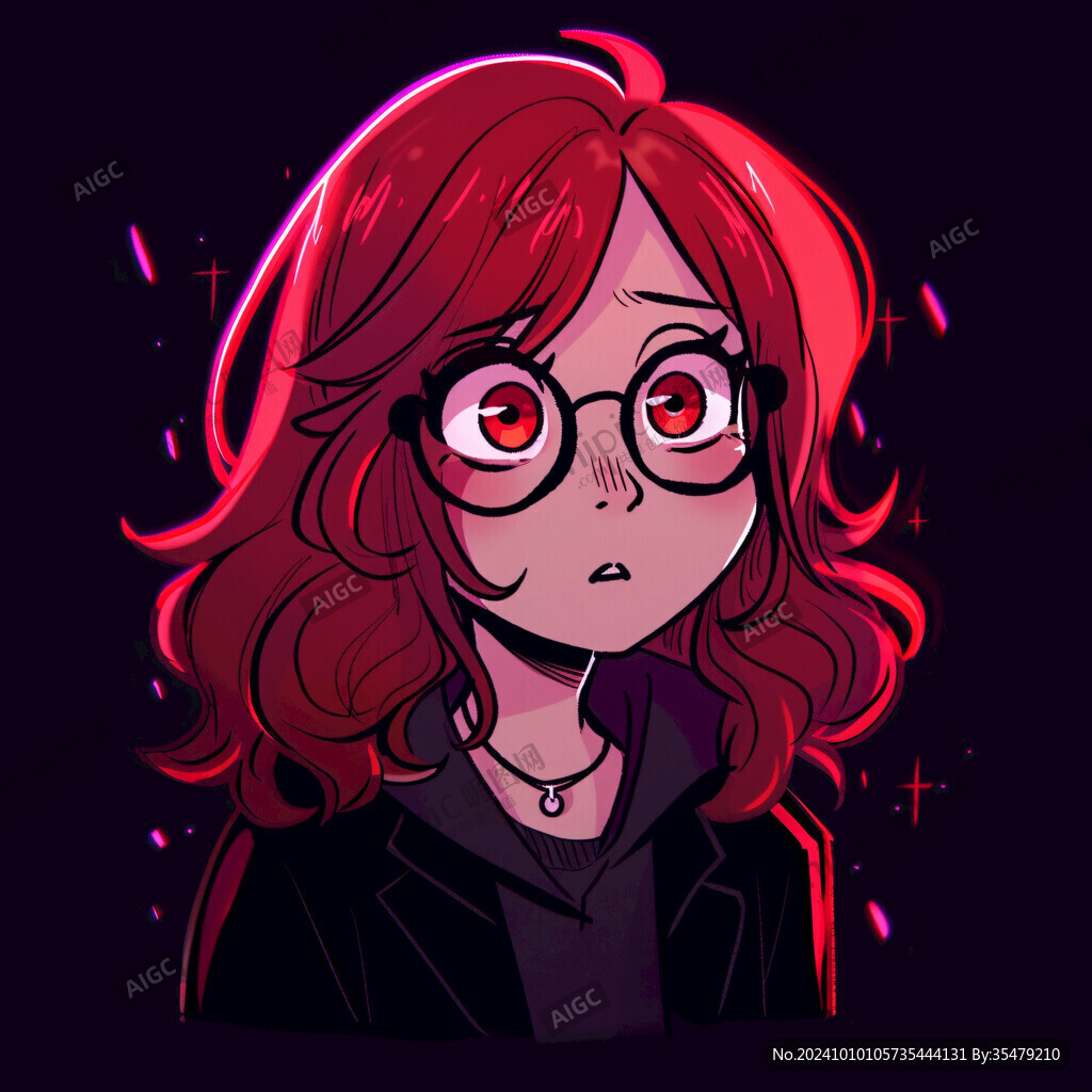 插画人物戴眼镜女孩