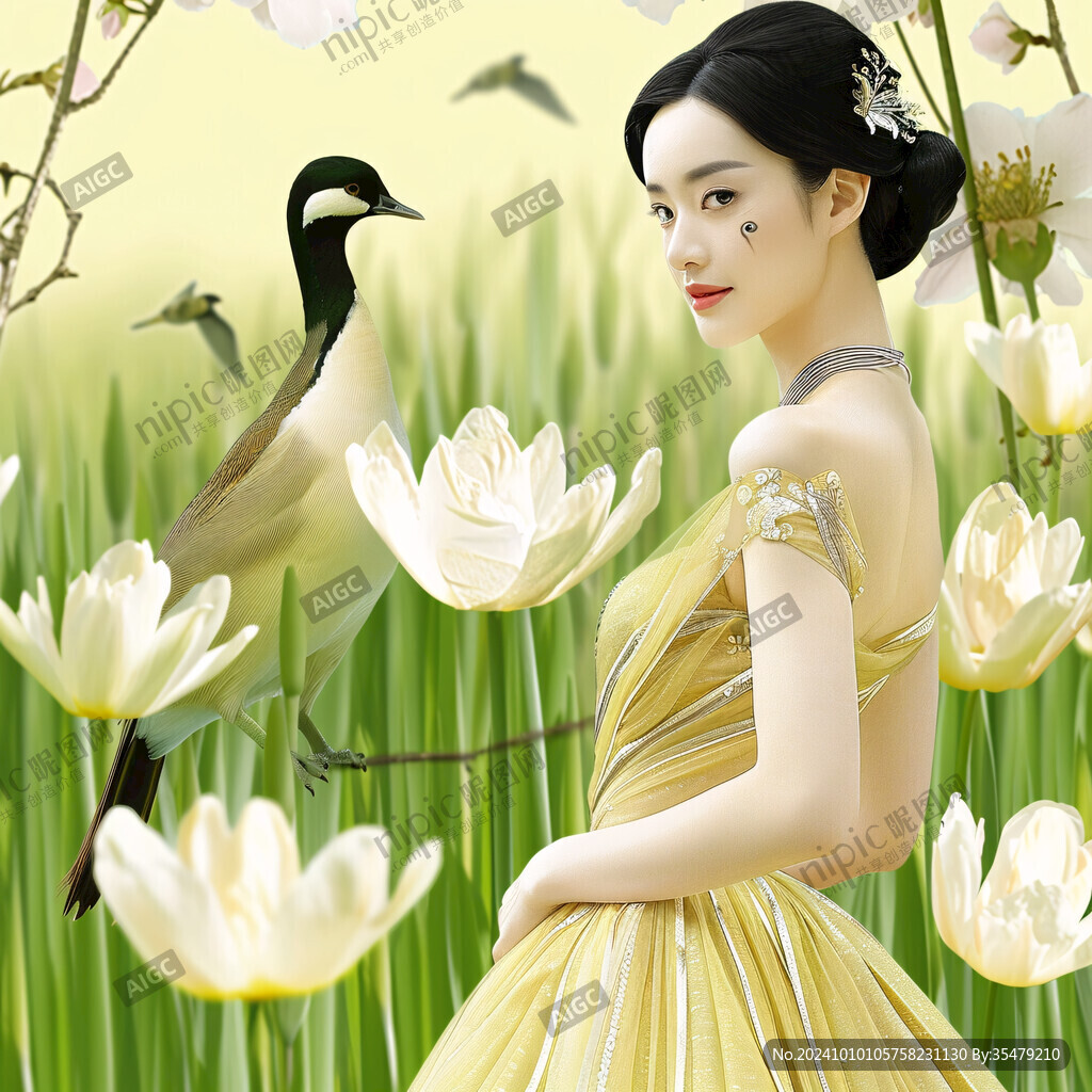 手绘荷花美女