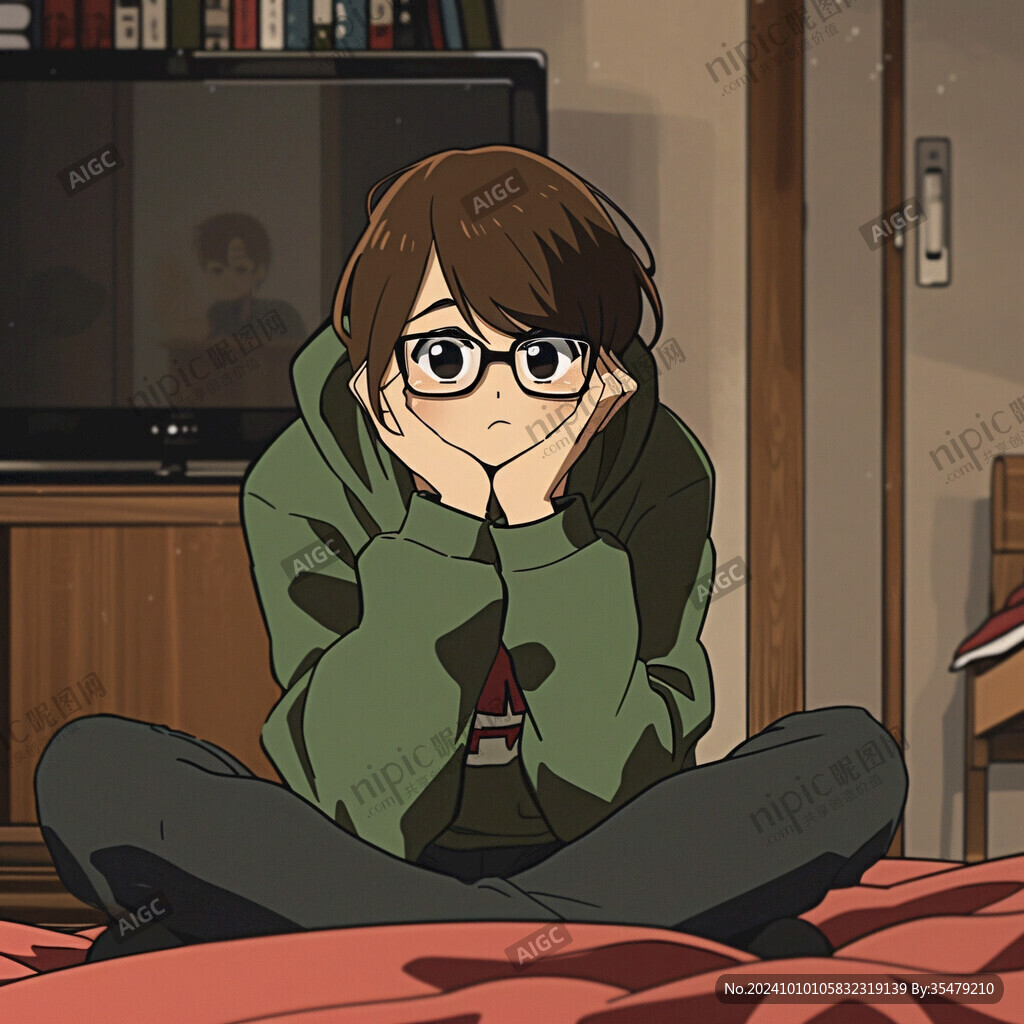 插画人物戴眼镜女孩