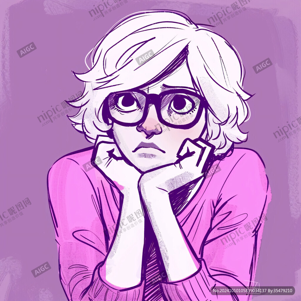插画人物戴眼镜女孩