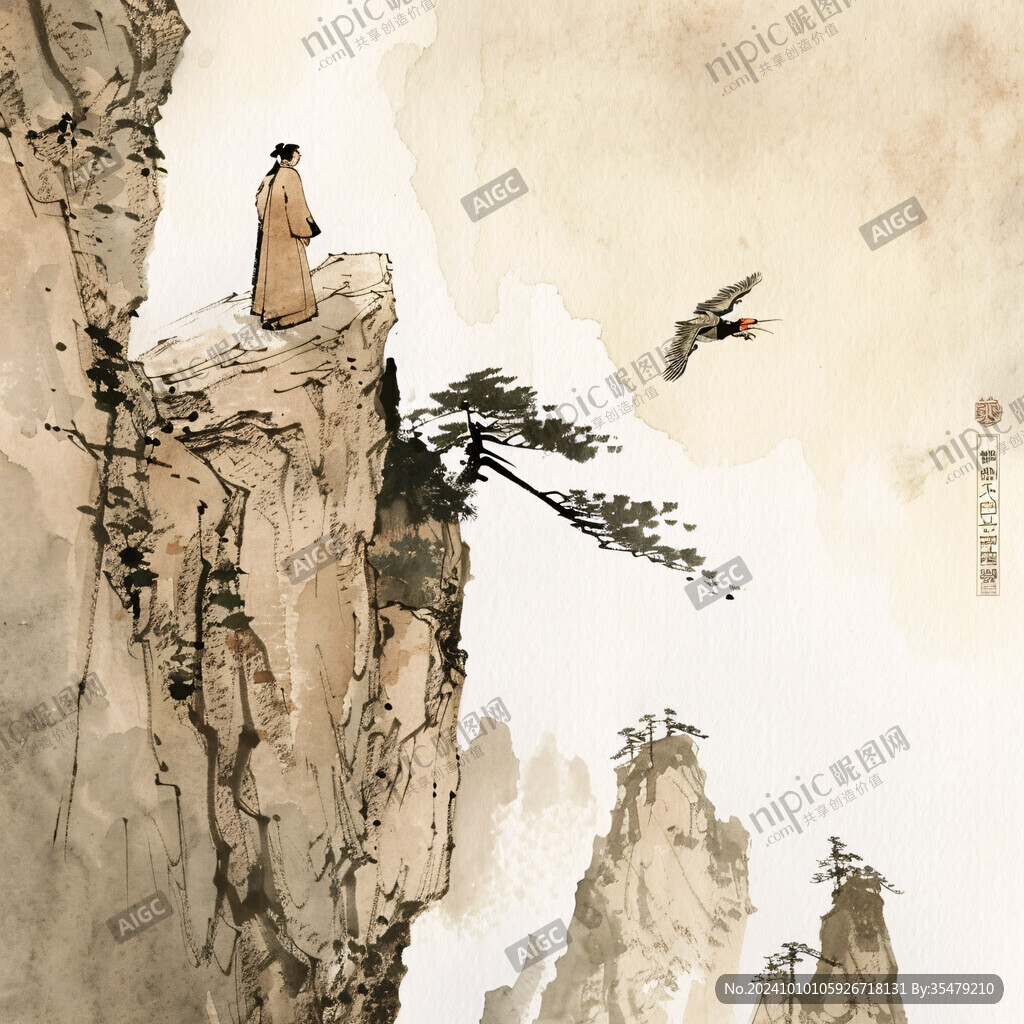 迎客松古风水墨画