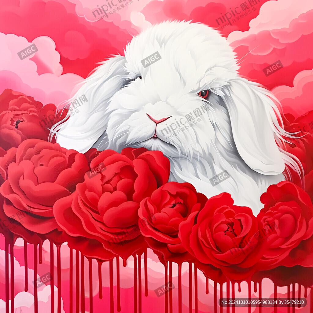 玫瑰兔子爱心插画