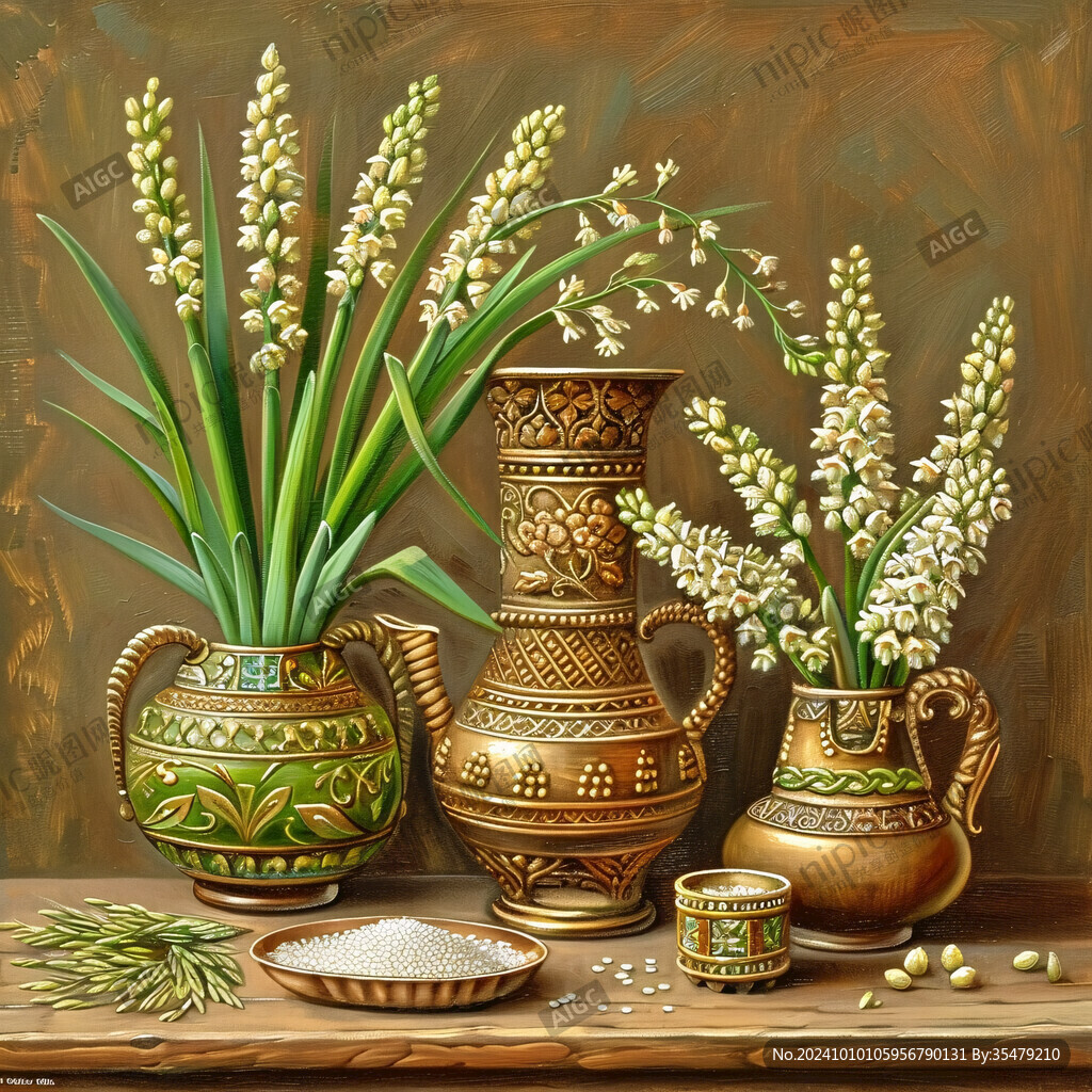 植物酒壶手绘装饰画