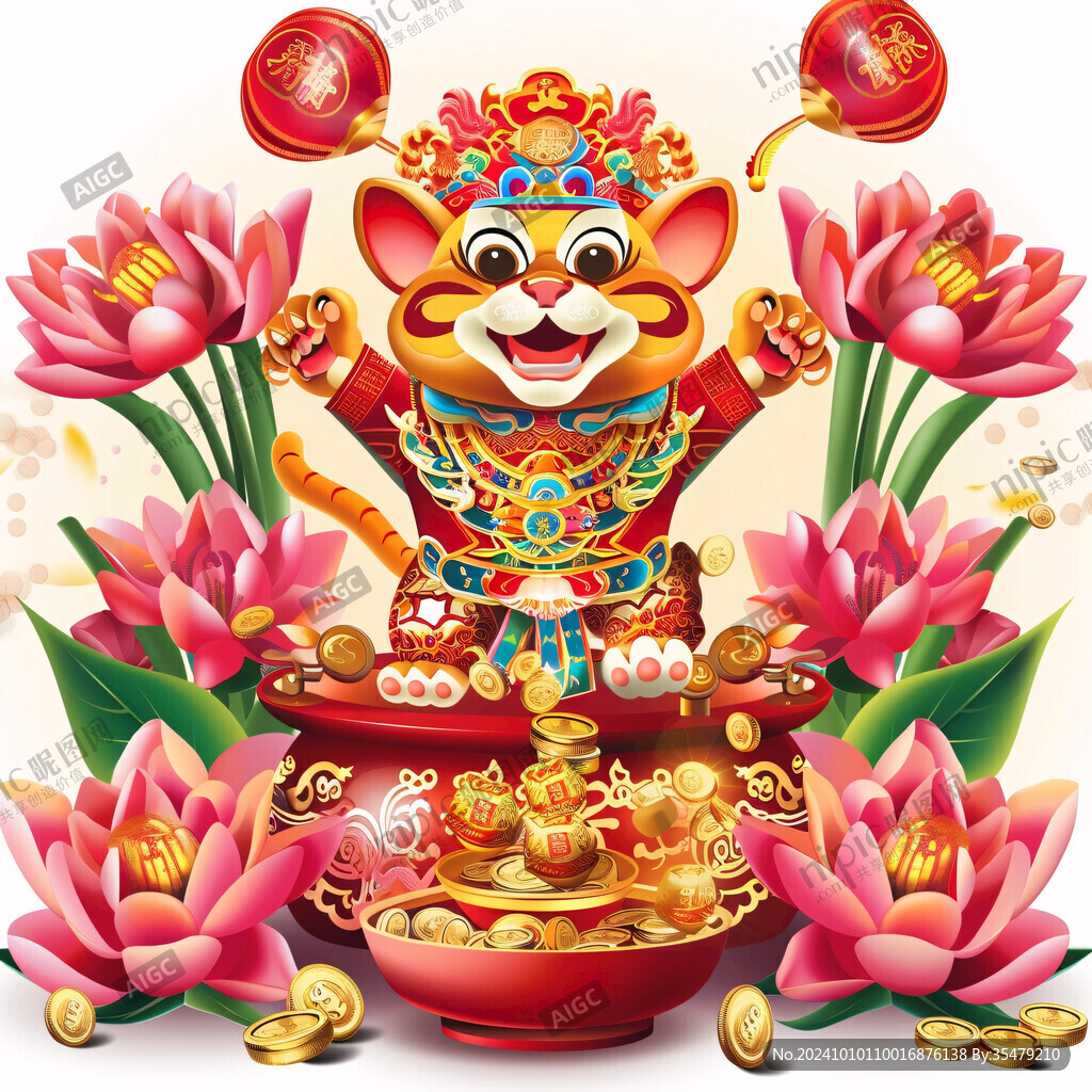 虎年聚宝盆插画