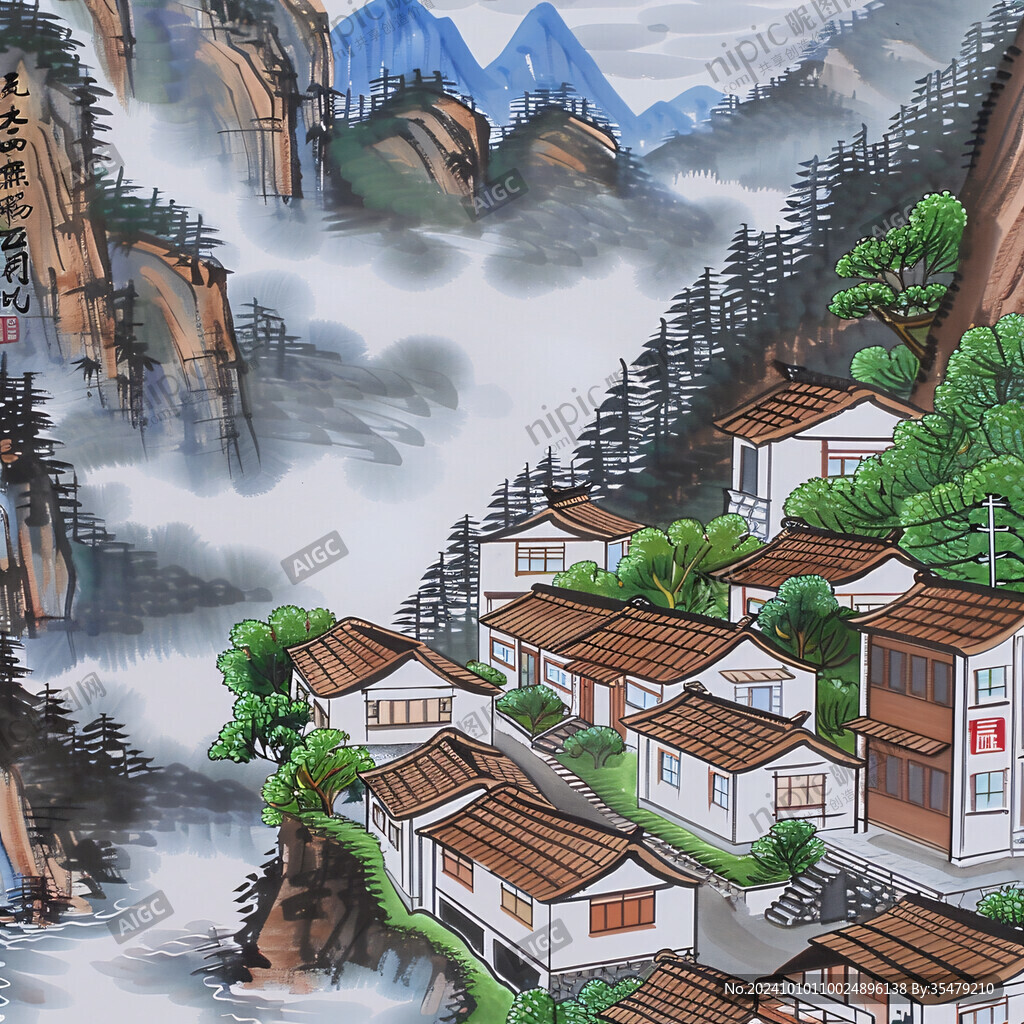 山村民居插画