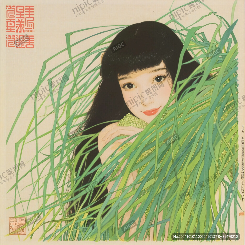 抱稻穗的女孩