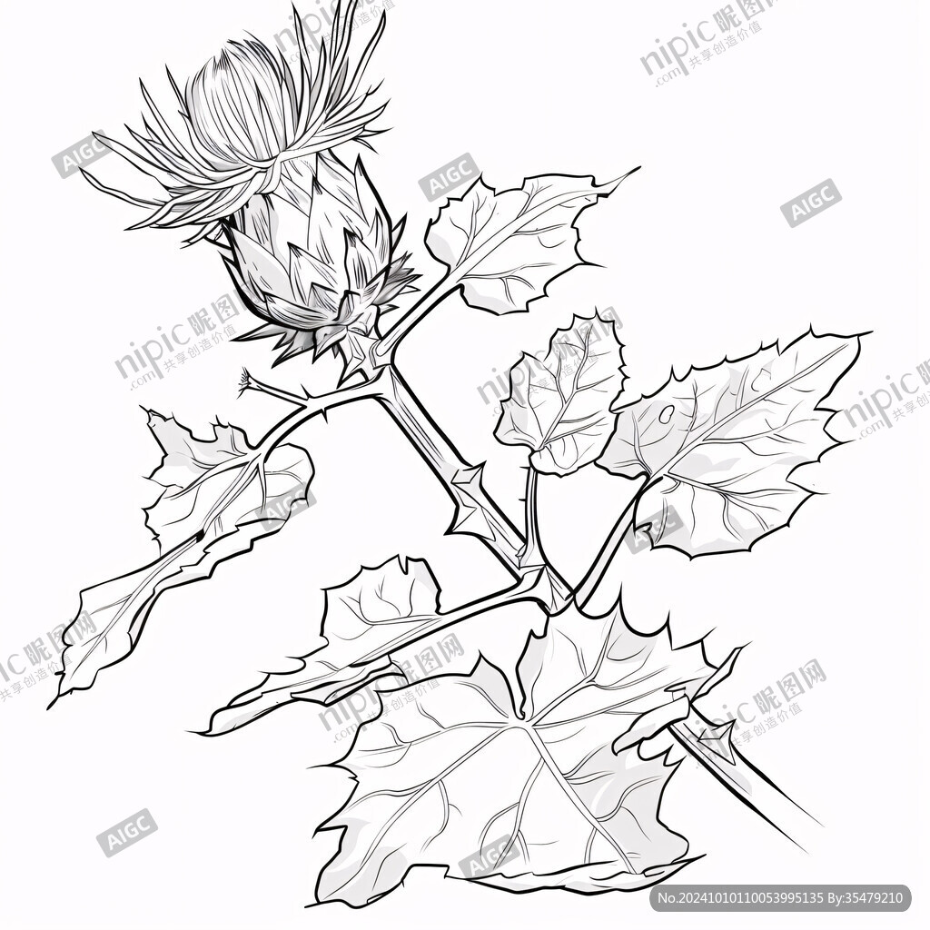 颠茄草线描插画