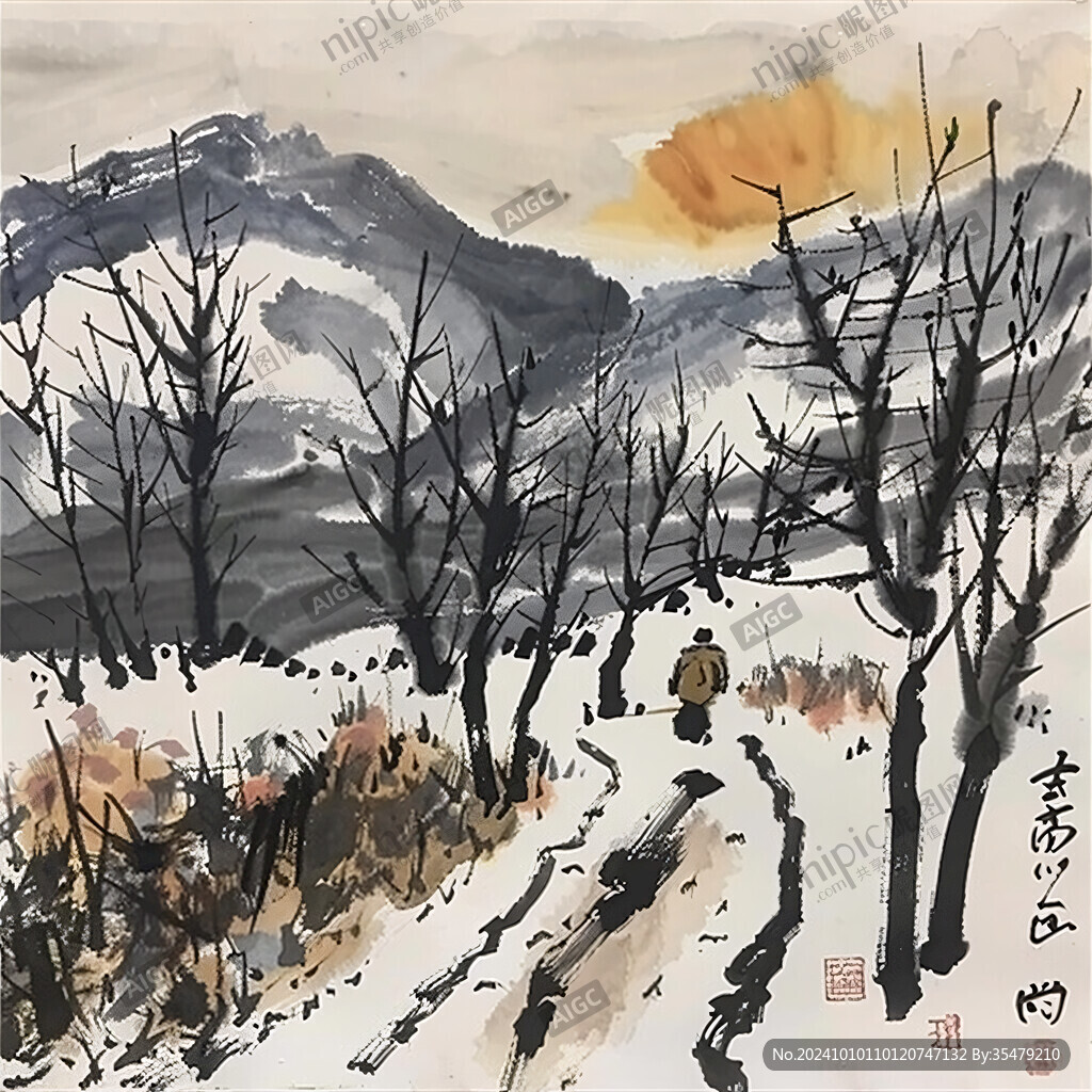 雾凇水粉画