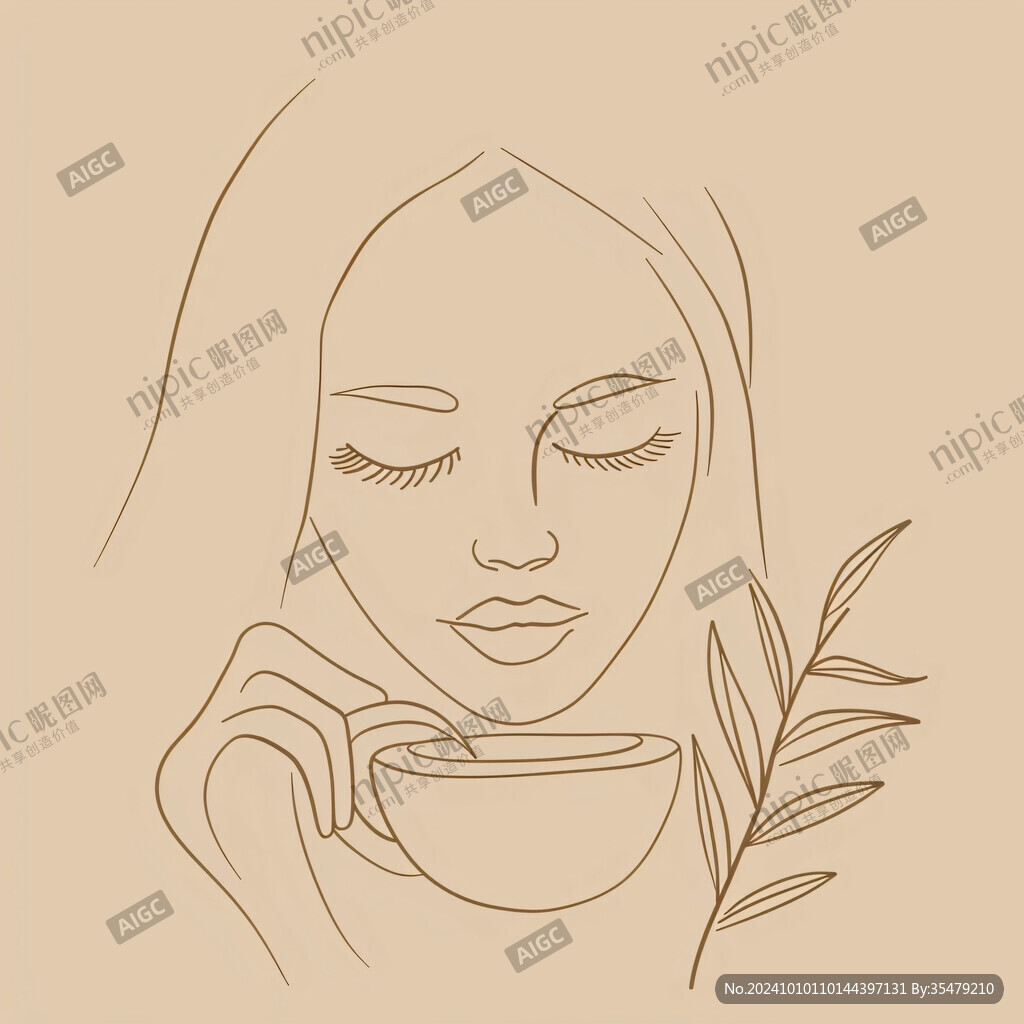 喝茶的女人线稿