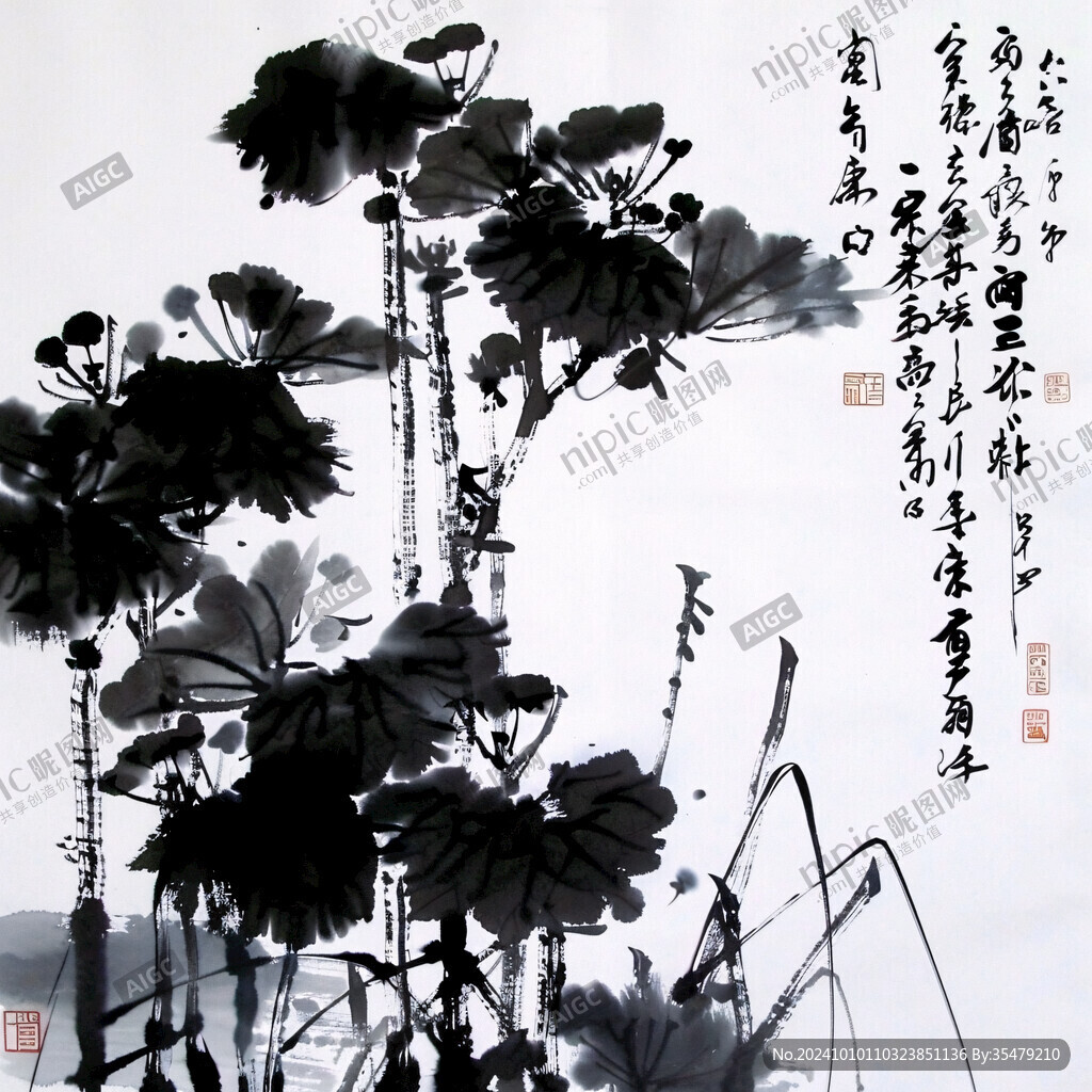 蜀葵水墨画
