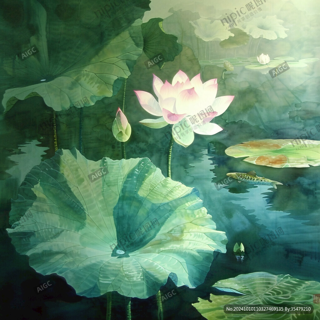 荷花油画下载