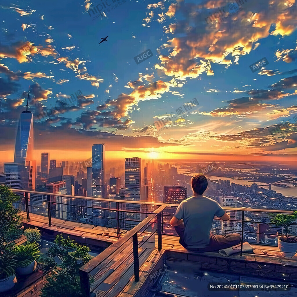 插画城市夕阳