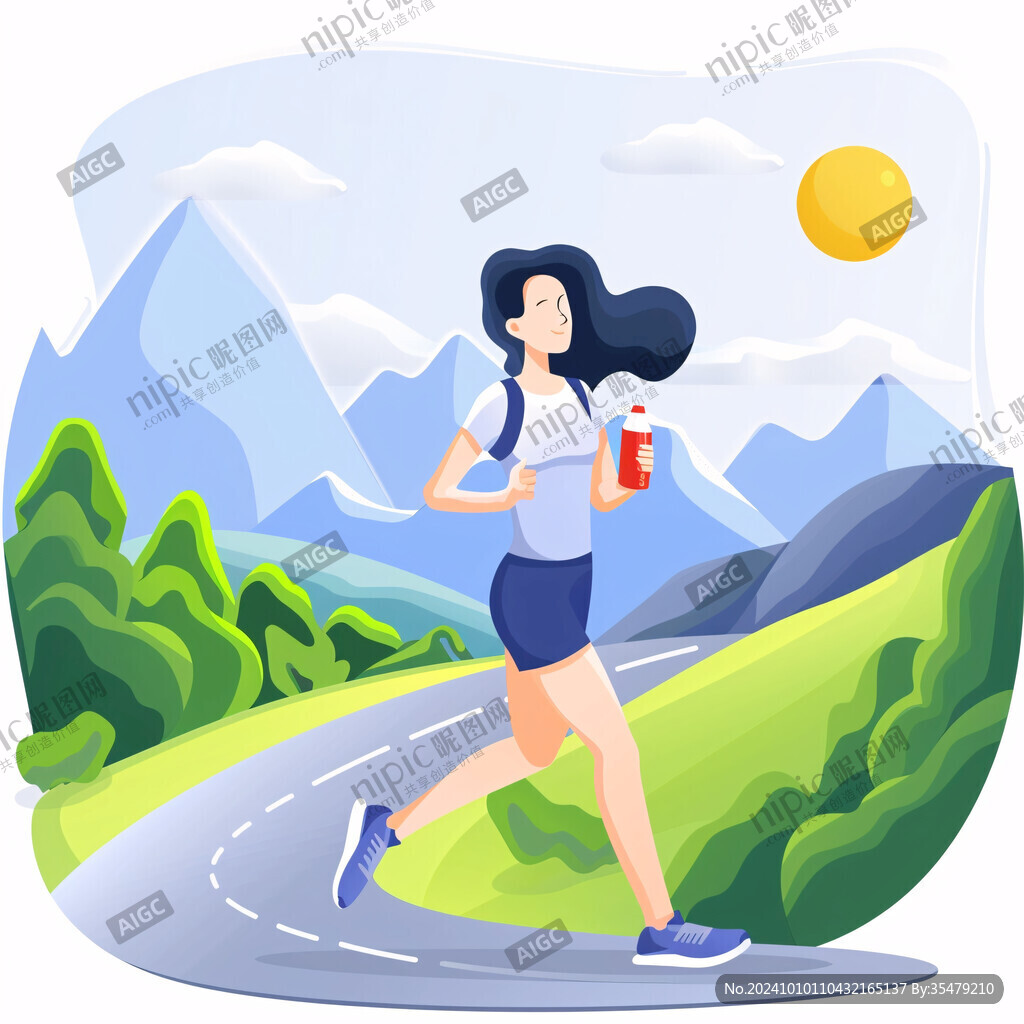 健身晨跑人物插画