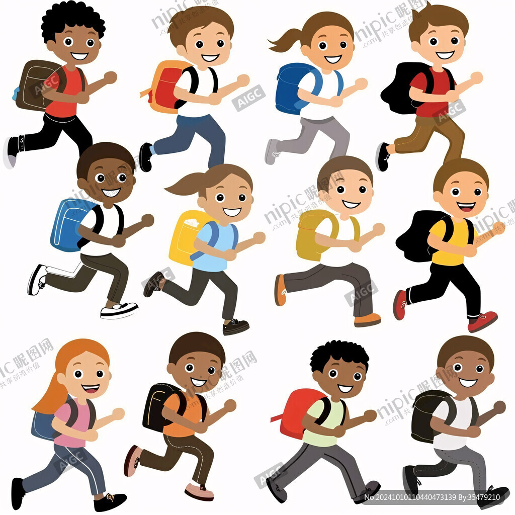 手绘奔跑上学的少年
