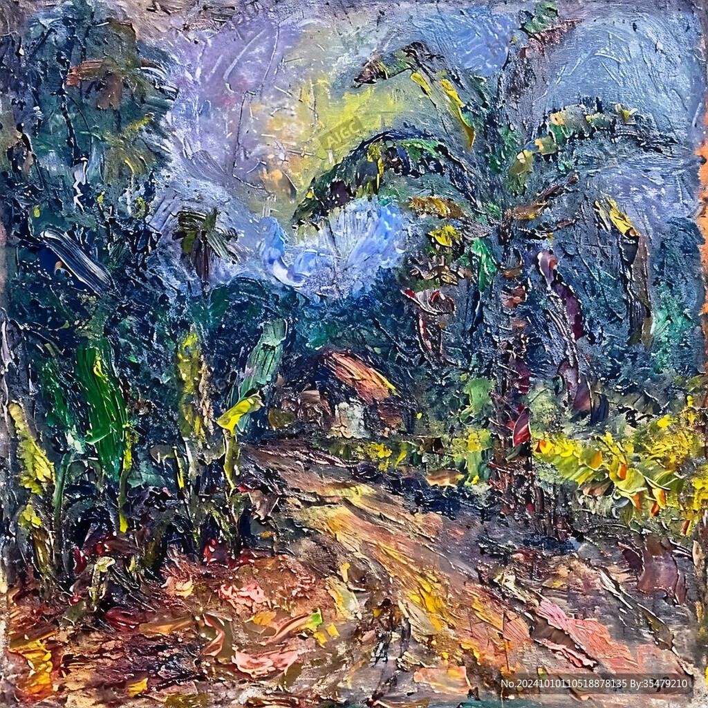 蕉树油画