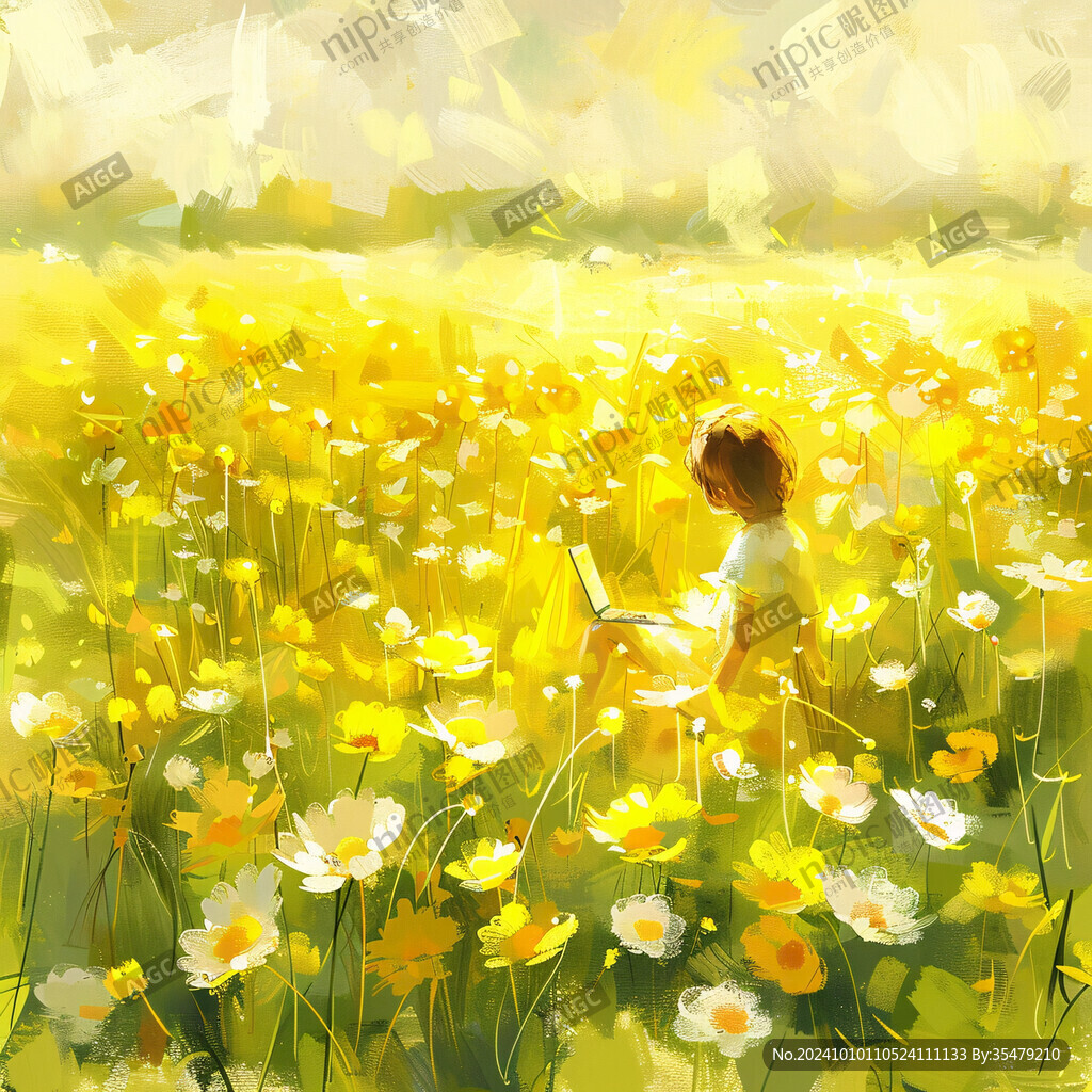 花丛女孩插画
