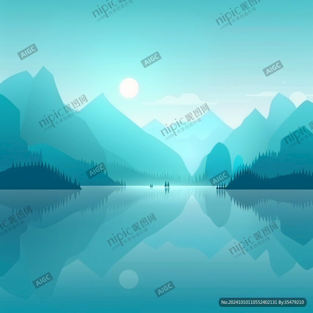 插画山水湖