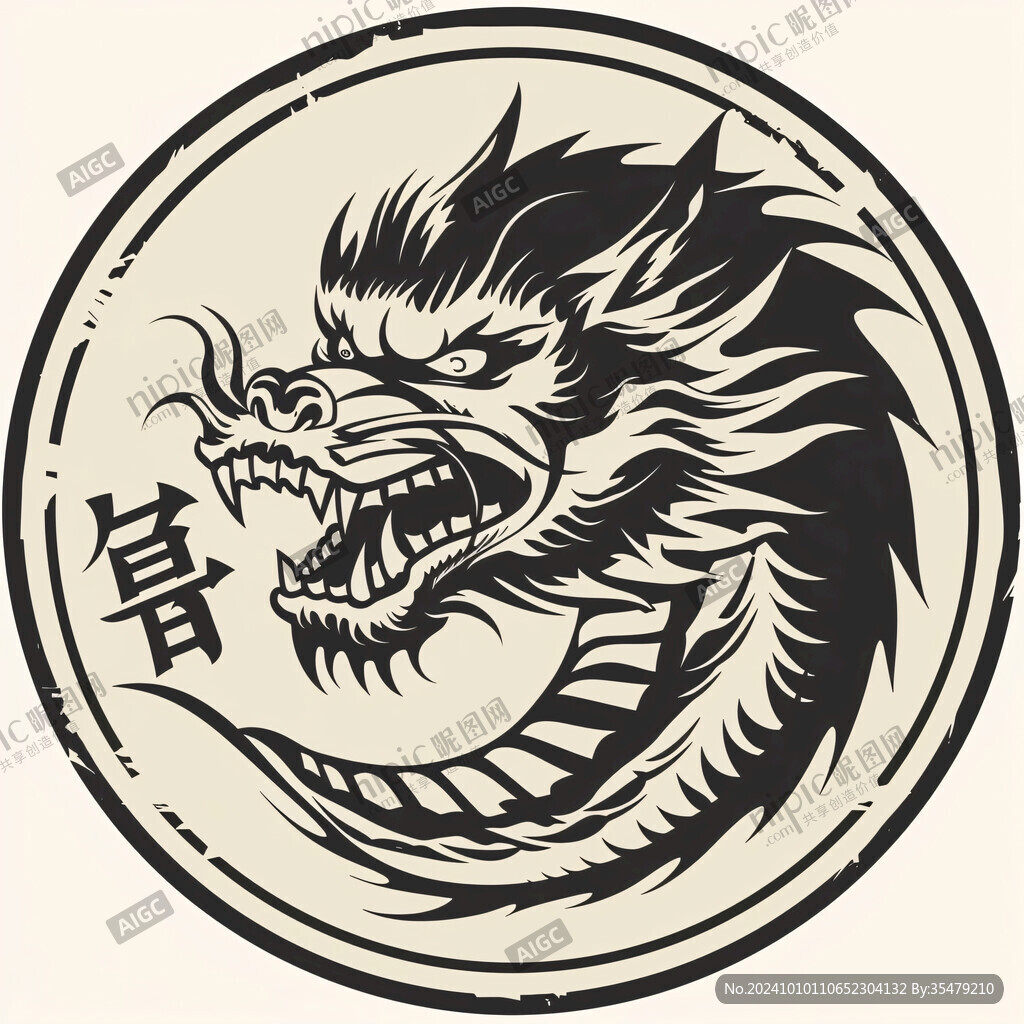 圆形卡通龙白龙青龙