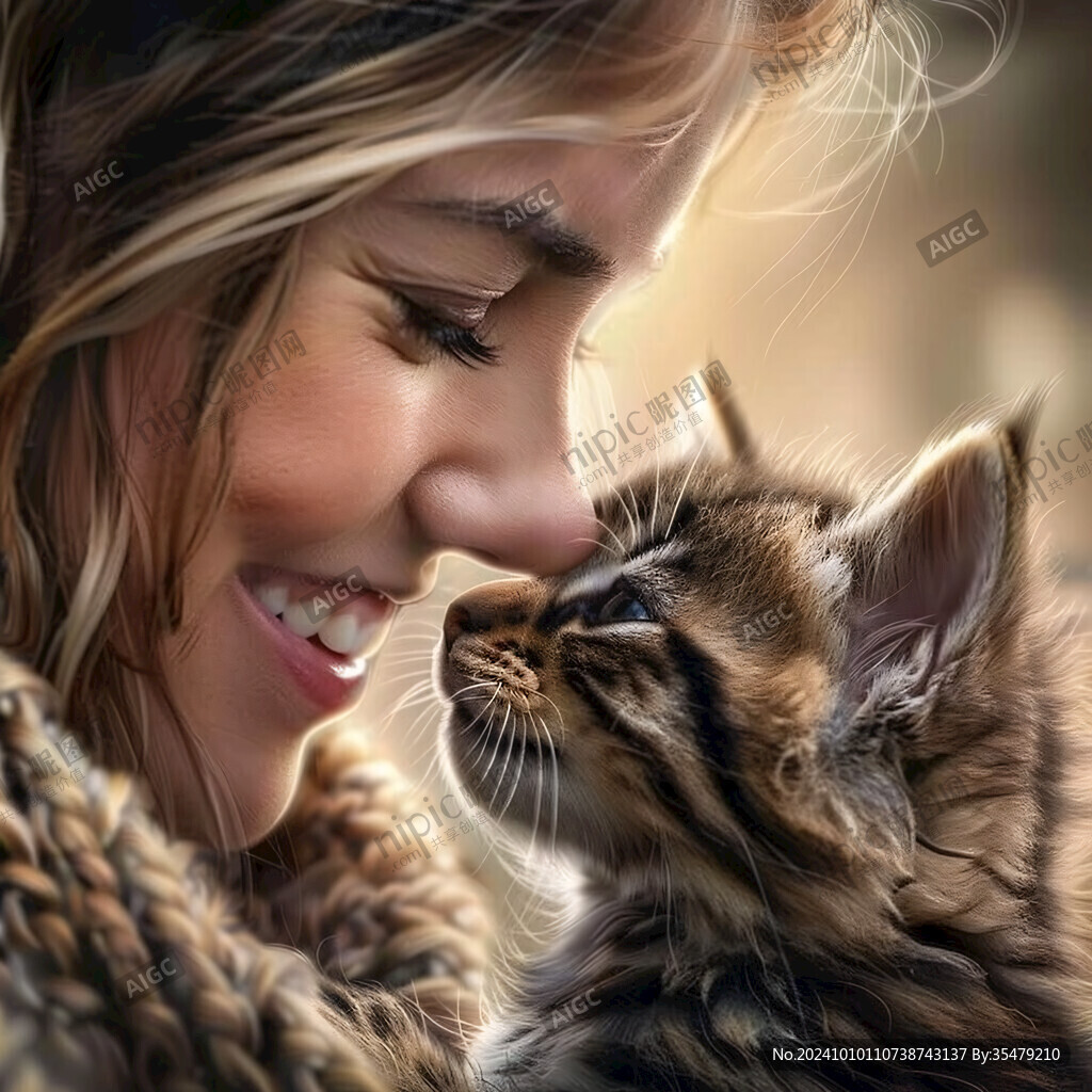 抱猫美女猫插画