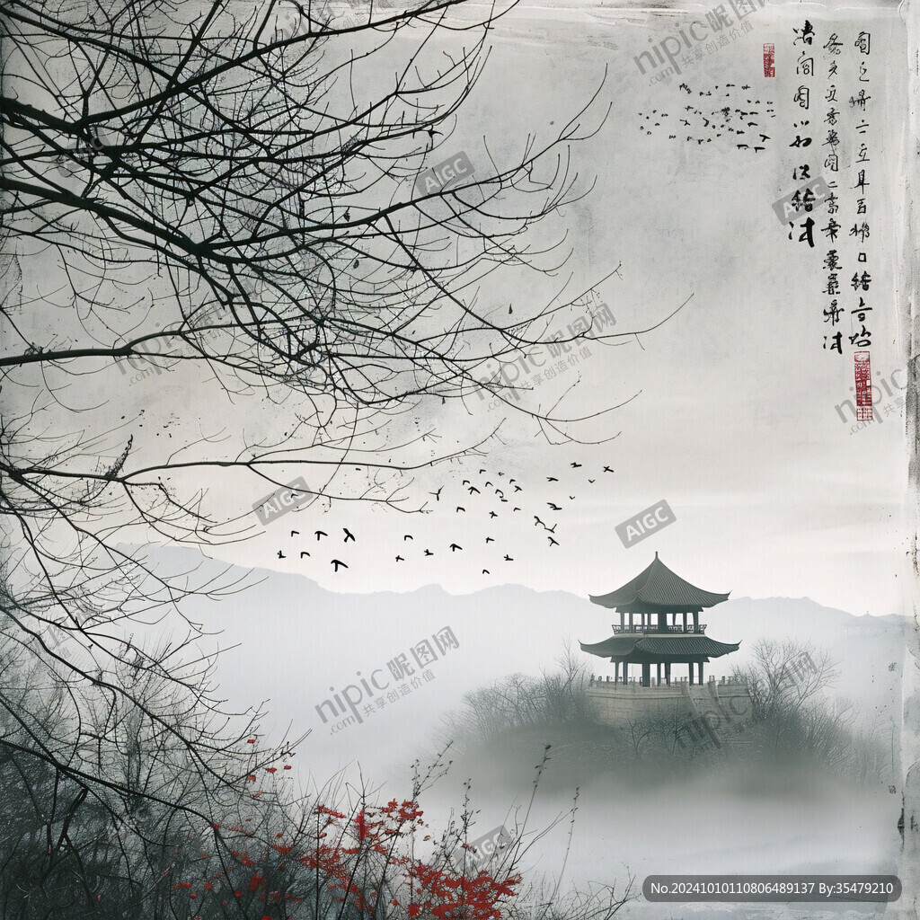 爱晚亭著名景点工笔画